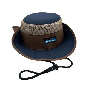Kavu Bobber Bucket Hat Cap Navy Blue Birch Brown Fishing Outdoors Sun Vented‎